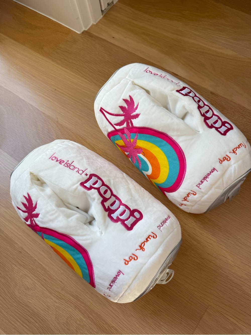 Poppi White 'Love Island' Rainbow Slippers